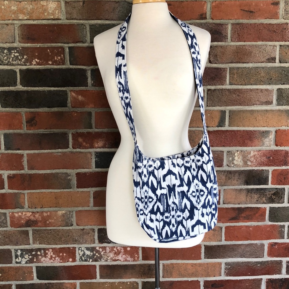 Blue and white cross body satchel